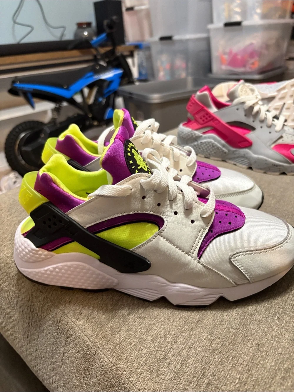 Nike Air Huarache Sneakers - White/Purple/Neon